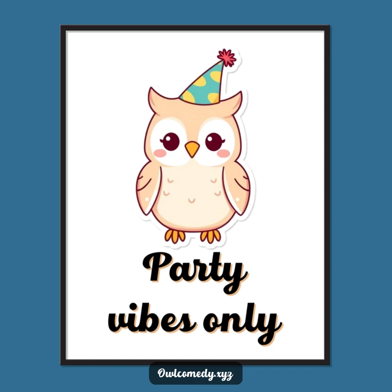 Funny Kawaii Owl Party Hat Poster: Festive Wall Art for Any Celebration