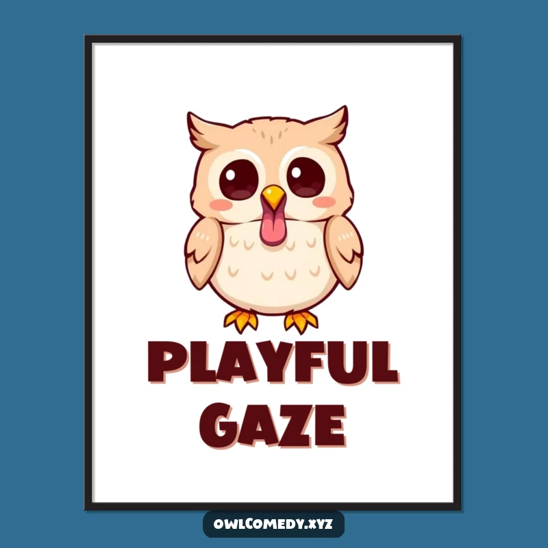 Funny Kawaii Owl Tongue Out Poster - Playful Art & Hilarious Gift for Walls