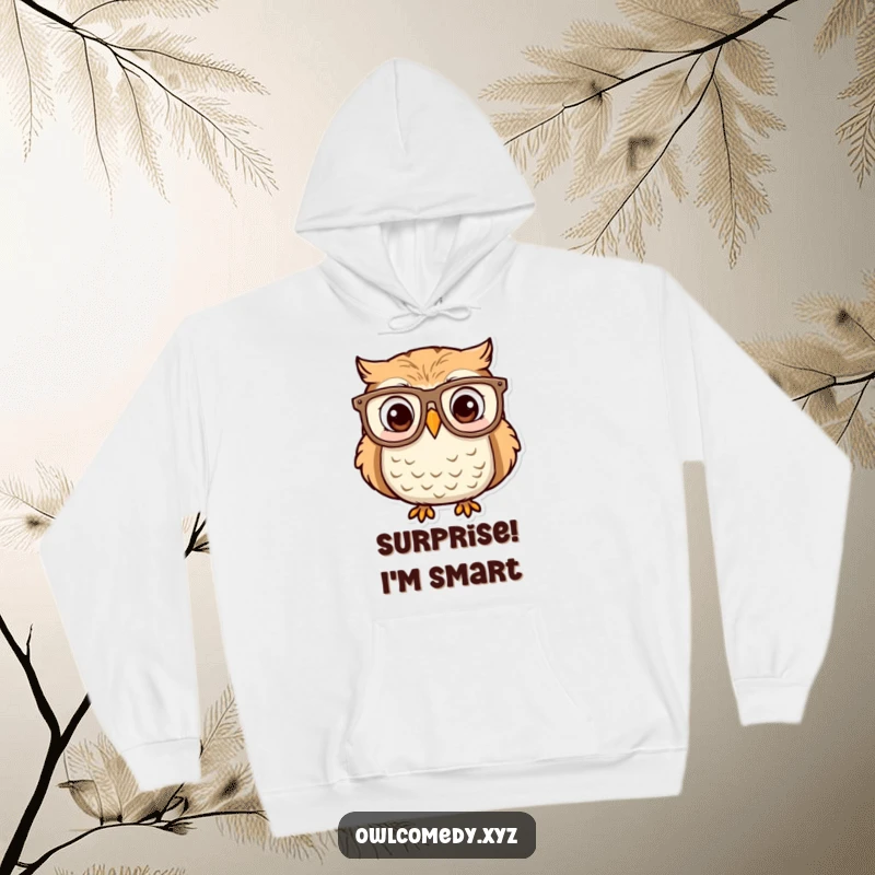 Cozy hoodie featuring a funny owl sporting oversized glasses, looking utterly surprised and delighted. Perfect for chilly days.