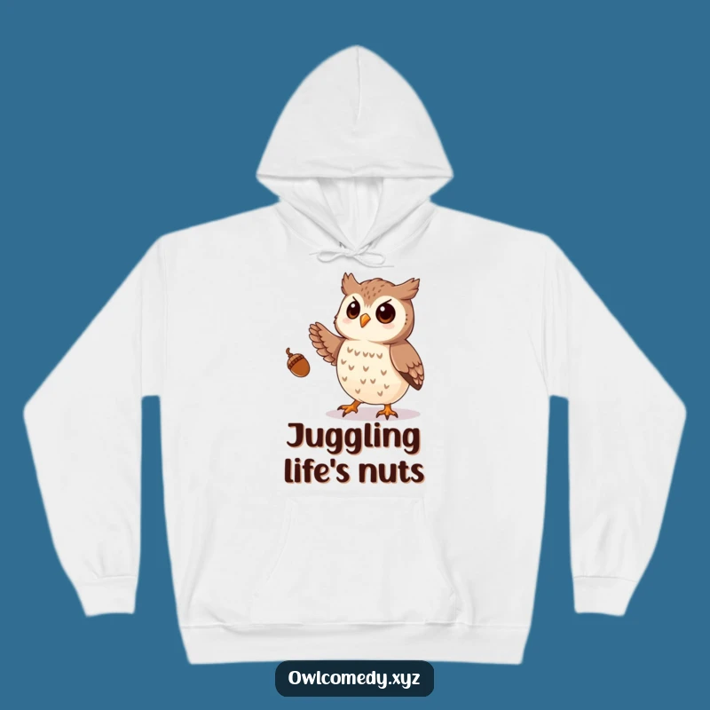 Cozy Funny Owl Juggling Acorns Hoodie: Warmth & Whimsy - Perfect Gift