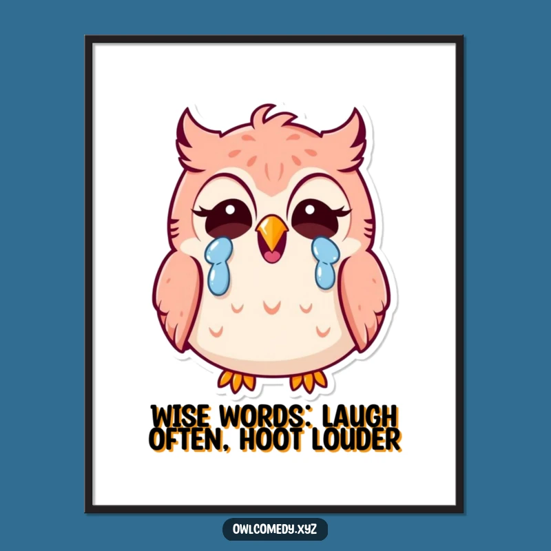 Free Printable Funny Owl Wall Art: Kawaii Laughing Owl - Hilarious Downloadable Art