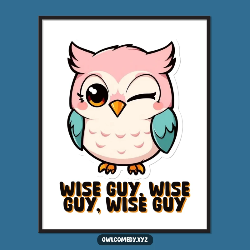 Free Printable Funny Wall Art: Mischievous Kawaii Owl Winking - Downloadable Art