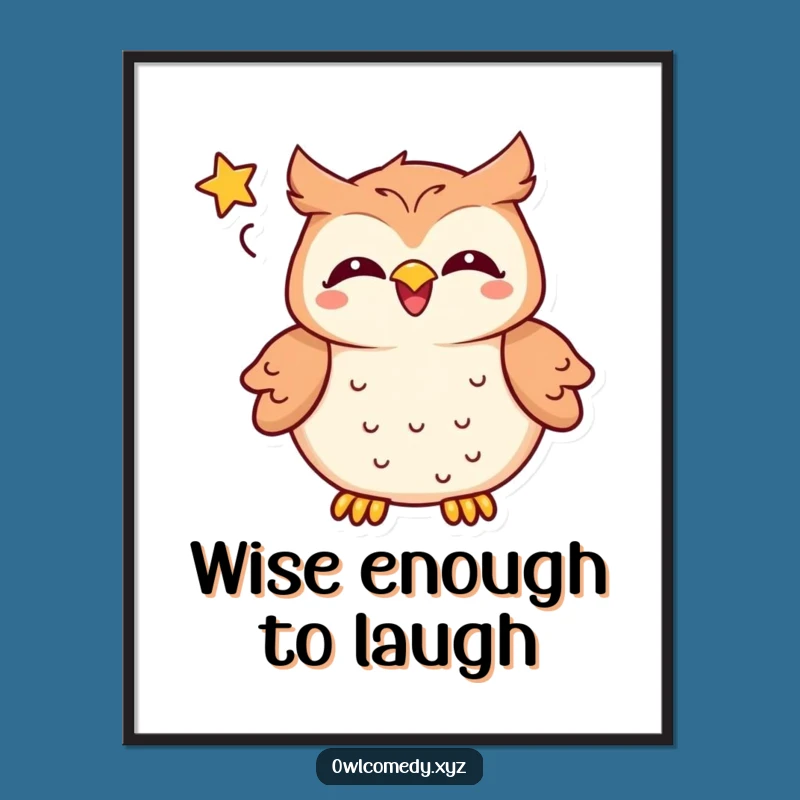 Free Printable Kawaii Owl Laughing Wall Art - Funny Downloadable Decor