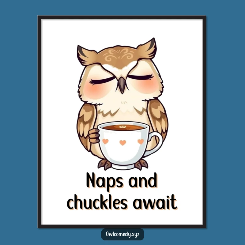 Free Printable Wall Art: Sleepy Yawning Owl Funny Downloadable Decor