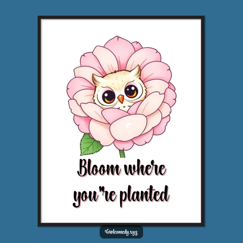 Funny Free Printable Wall Art: Curious Owl Flower Peek, Whimsical Downloadable Decor