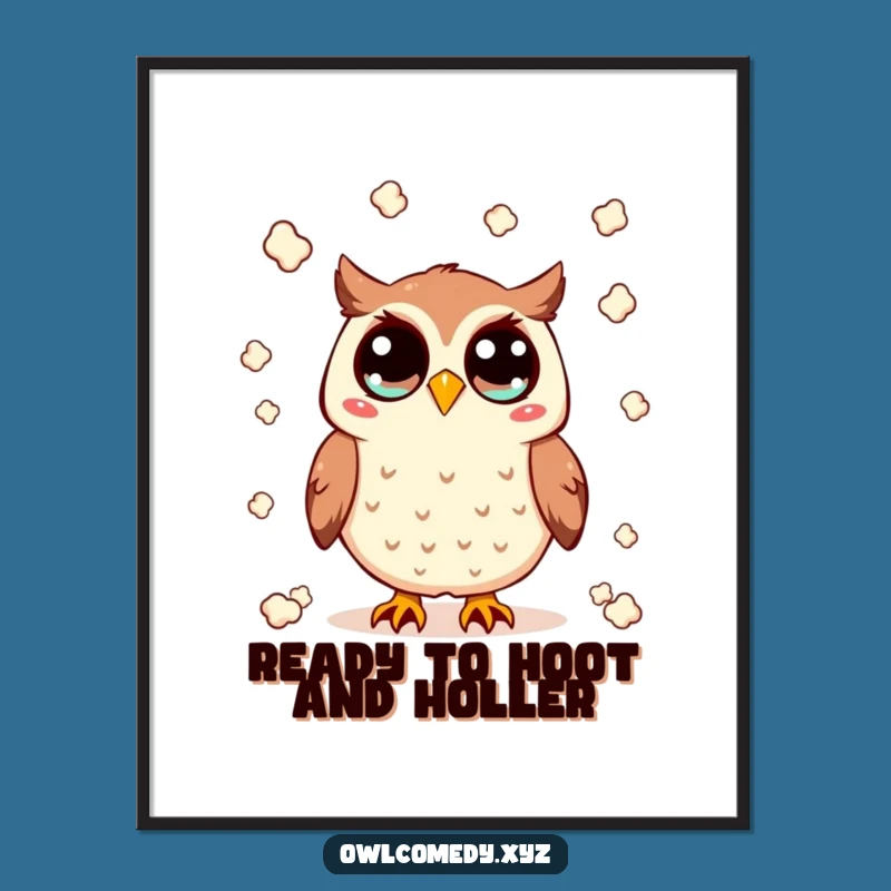 Funny Free Printable Wall Art: Kawaii Owl Tossing Popcorn - Whimsical Decor Download
