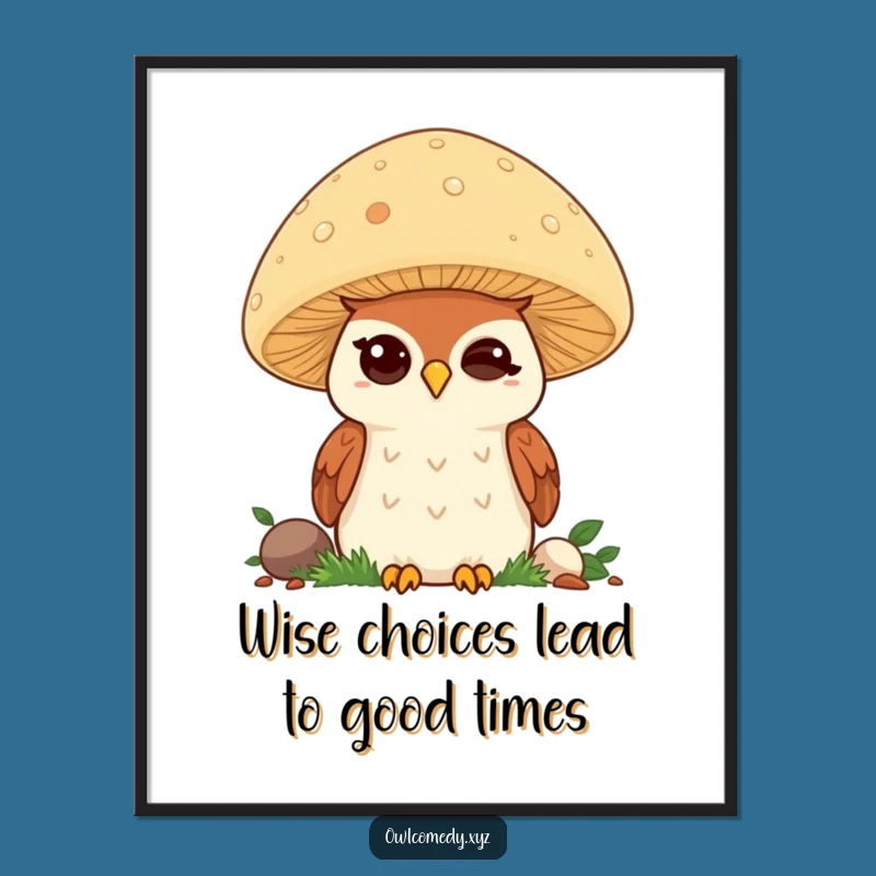 Funny Free Printable Kawaii Owl Wall Art: Winking Mushroom Decor Downloadable