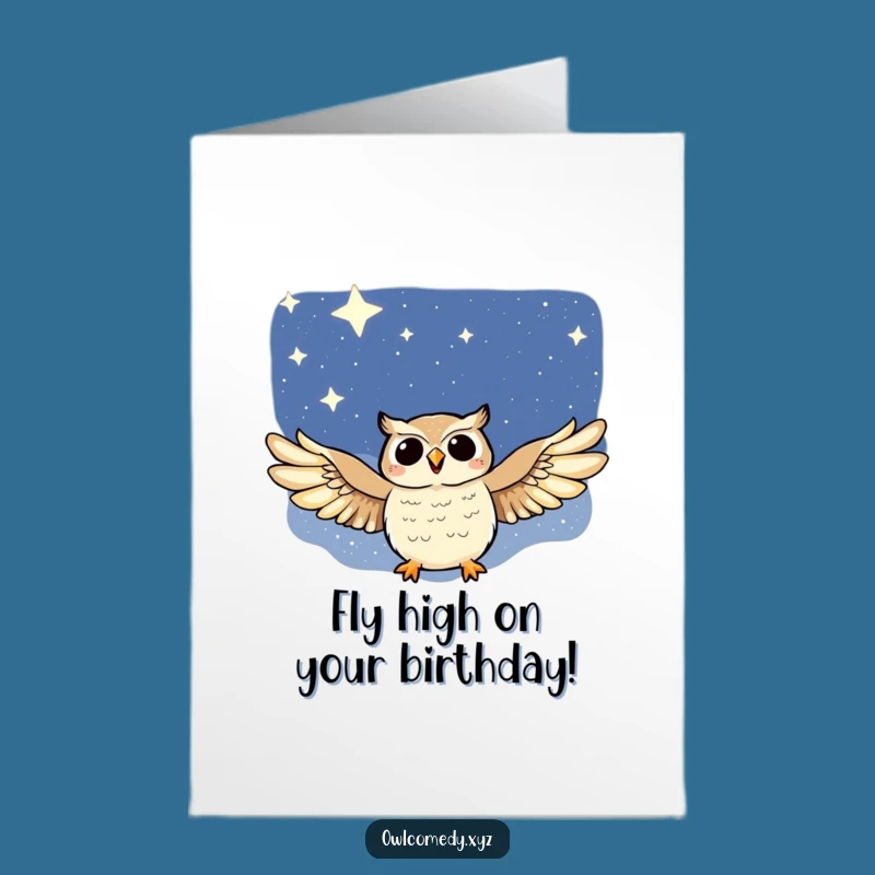 Free Printable Birthday Card: Soaring Owl for a Magical Starry Celebration