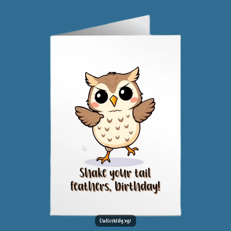 Free Printable Birthday Card: Dancing Kawaii Owl, Energetic Downloadable Greeting for Fun!