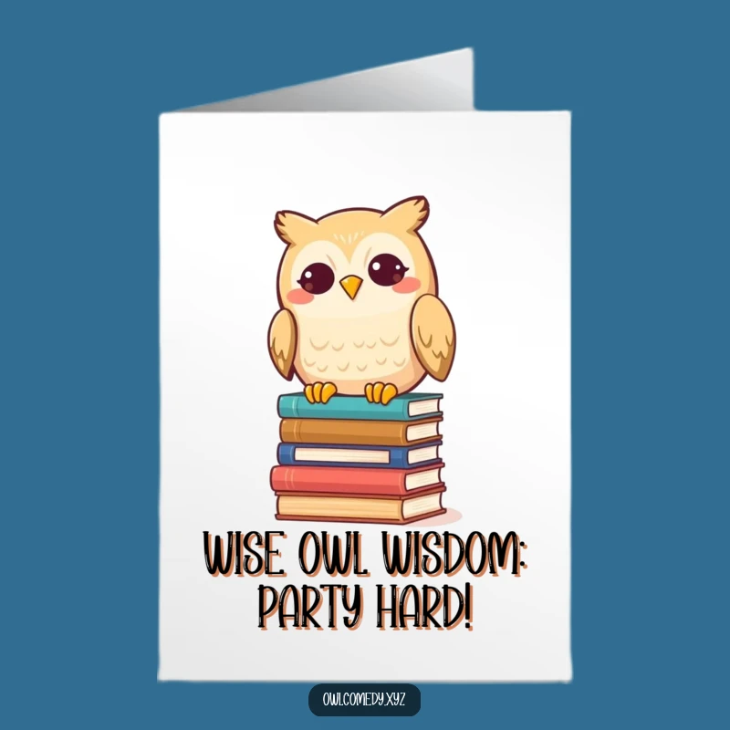 Free Printable Birthday Card: Funny Kawaii Owl Tipping Books - Downloadable Cheer!