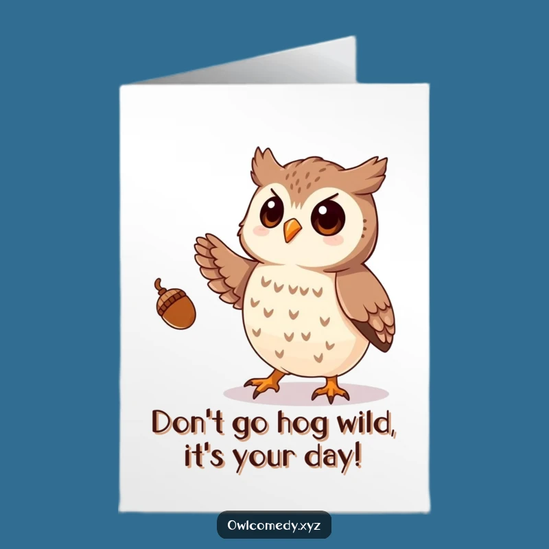 Free Printable Funny Birthday Card: Juggling Owl Acrobat, Unique Downloadable Greeting for Fun