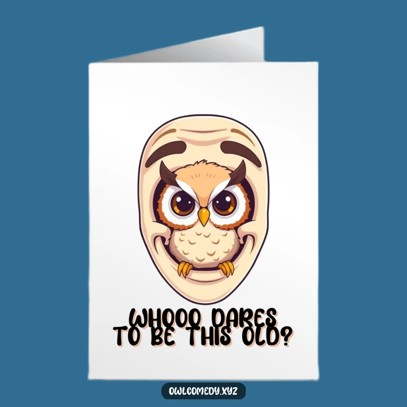 Funny Free Printable Birthday Card: Curious Owl Comedy Mask Downloadable Greeting