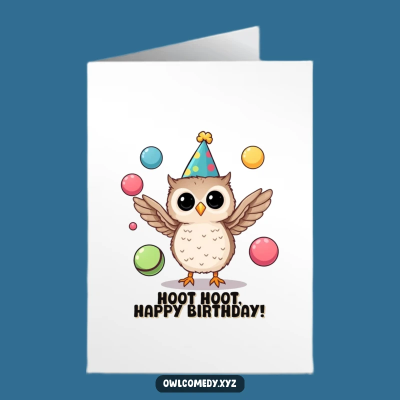 Free Printable Birthday Card: Juggling Owl Party Hat for a Hilarious Celebration