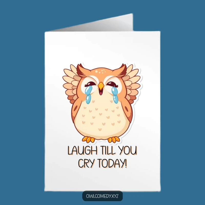 Free Printable Birthday Card: Belly Laughing Kawaii Owl, Hilarious Downloadable Greeting for Fun!