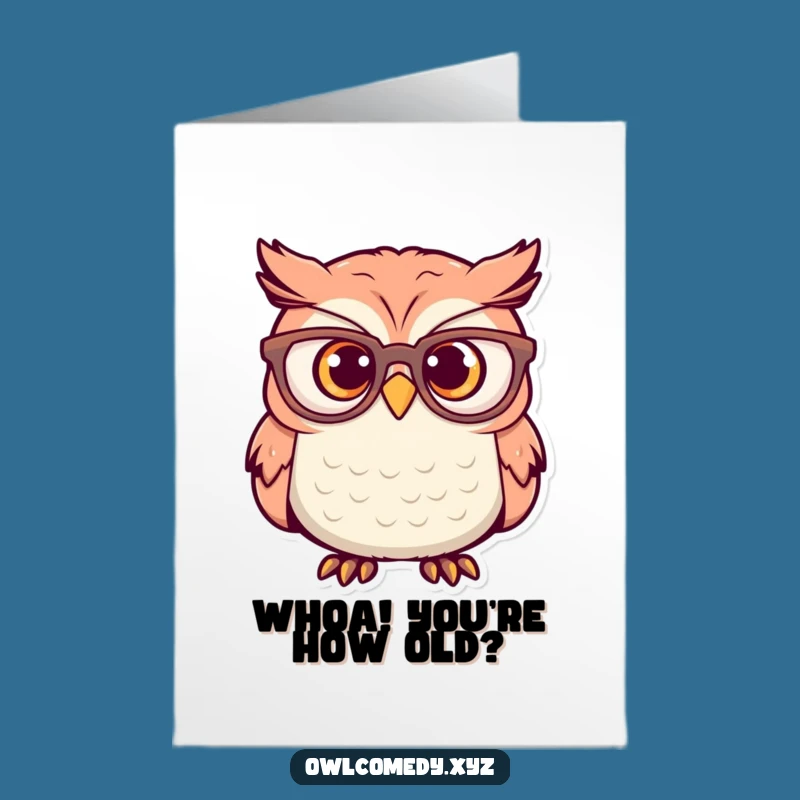 Free Printable Owl Birthday Card: Surprised Big Glasses Bird Downloadable Greeting