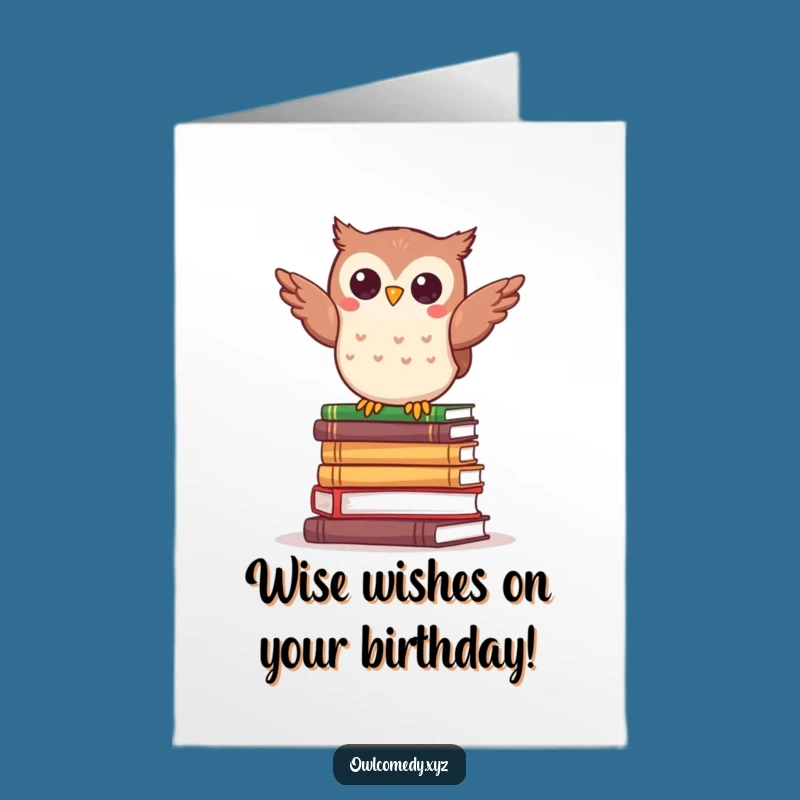 Free Printable Owl Birthday Card: Funny Book Stack Balance Downloadable Fun