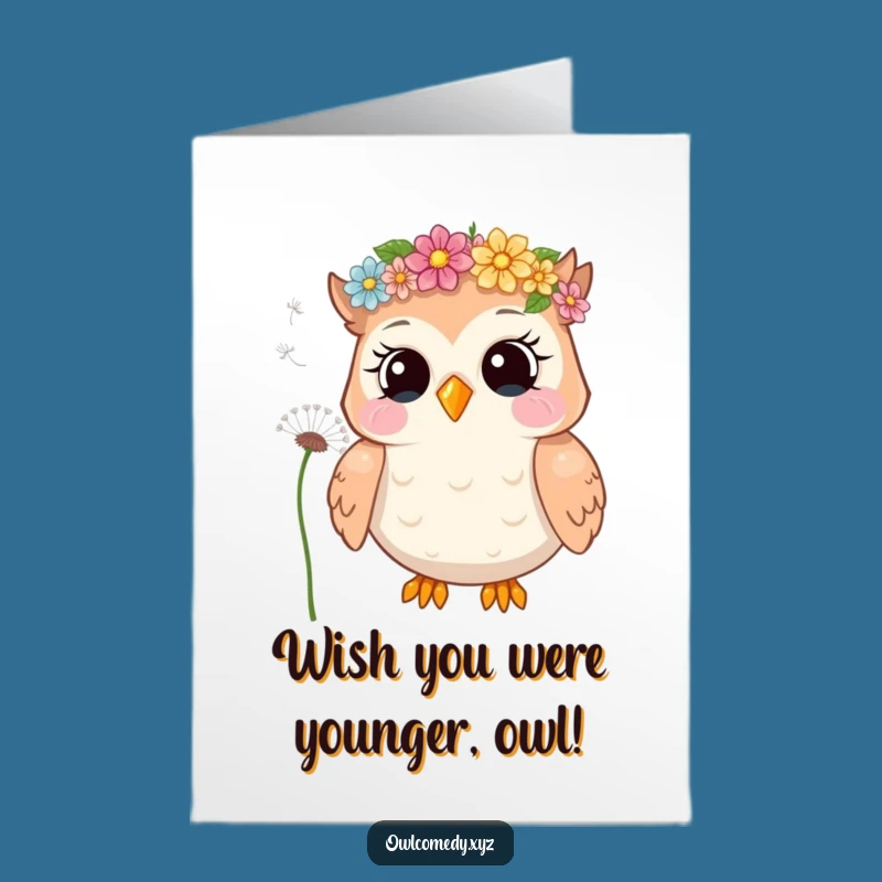 Free Printable Birthday Card: Giggling Owl Flower Crown, Seeds of Laughter Downloadable Gift