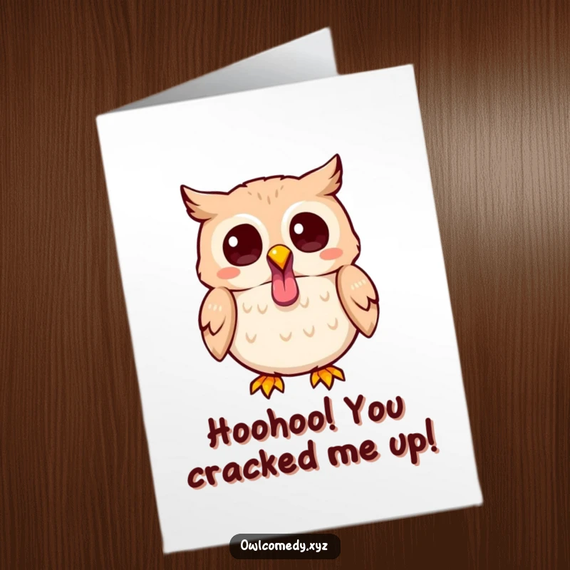 Funny Free Printable Congratulations Card showing a Kawaii owl sticking its tongue out in a playful, cheeky manner after a big achievement.
