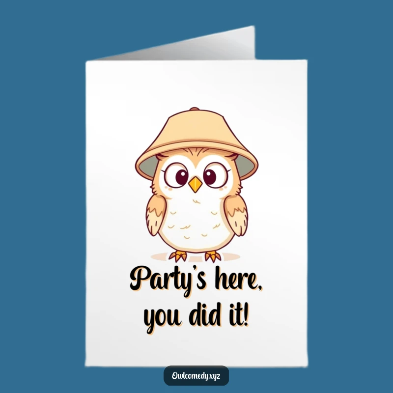 Free Printable Congrats Card: Surprised Owl Party Hat, LOL Downloadable