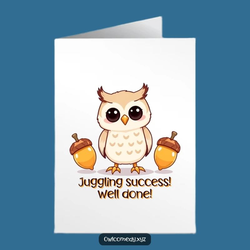Free Printable Owl Congrats Card: Funny Acorn Juggling Feat Downloadable