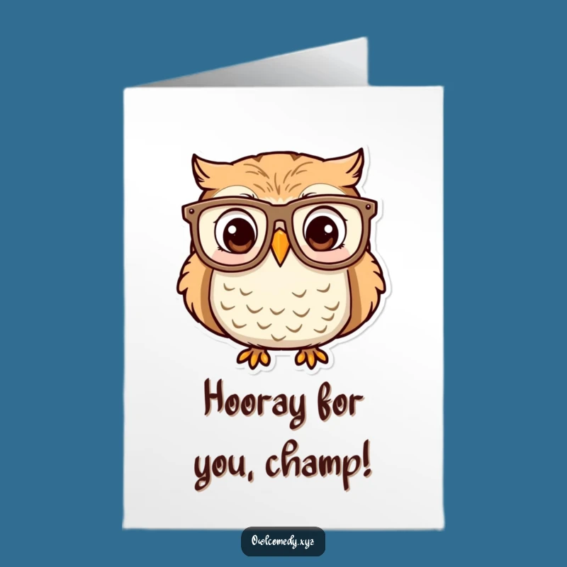 Free Printable Owl Congratulations Card: Funny Big Glasses, Surprised Owl Downloadable