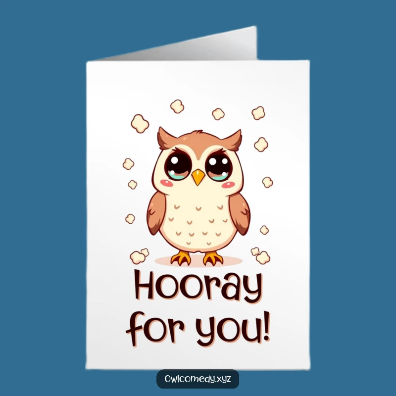 Free Printable Congrats Card: Owl Tossing Popcorn - Cheerful DIY Download