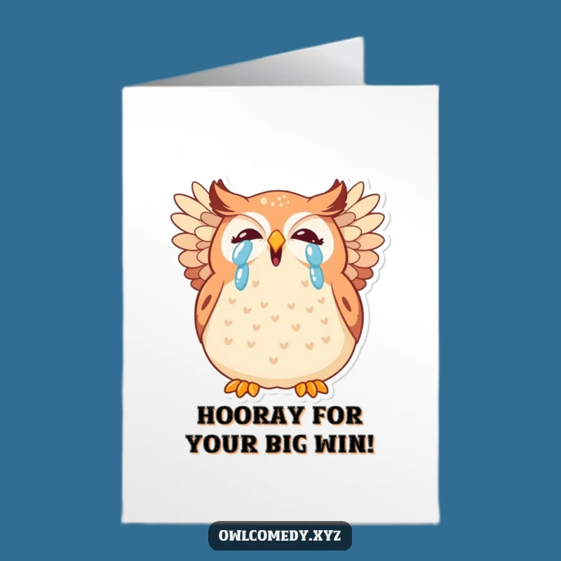 Free Printable Congrats Card: Giggling Kawaii Owl, Joyful Downloadable Greeting for Big Wins!