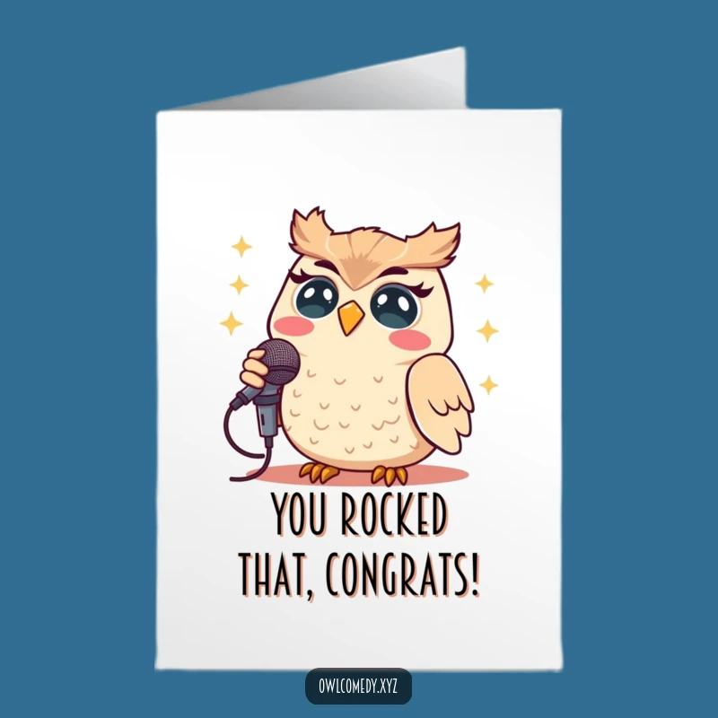 Free Printable Congrats Card: Kawaii Owl Singing Success Anthem