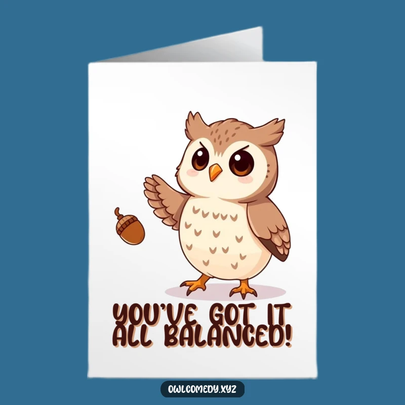 Free Printable Congrats Card: Juggling Owl, Celebrate Success with Downloadable Amusing Greeting