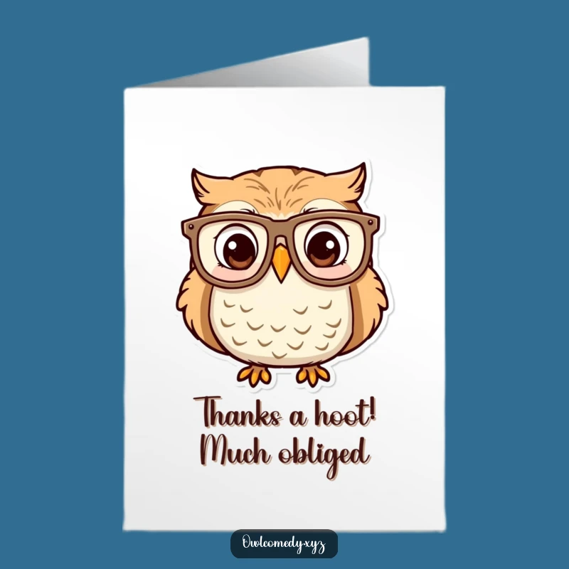 Free Printable Owl Thank You Card: Funny Big Glasses, Surprised Owl Gratitude