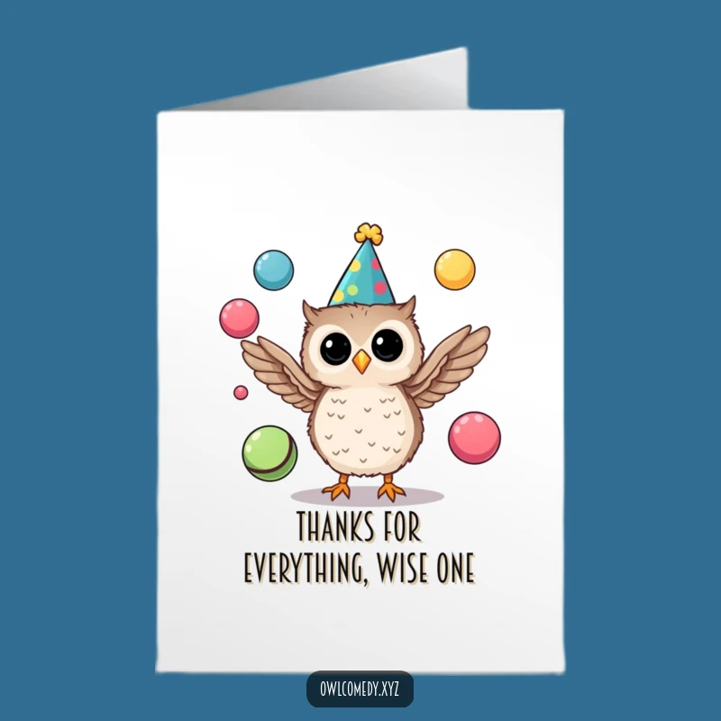 Free Printable Thank You Card: Juggling Owl Expressing Thanks with Flair