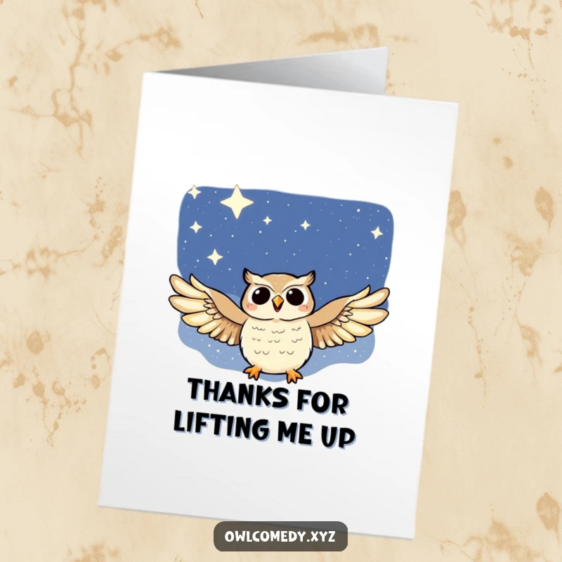 Free Printable Thank You Card: A serene owl soaring nocturnally, its outstretched wings a graceful expression of deep gratitude.