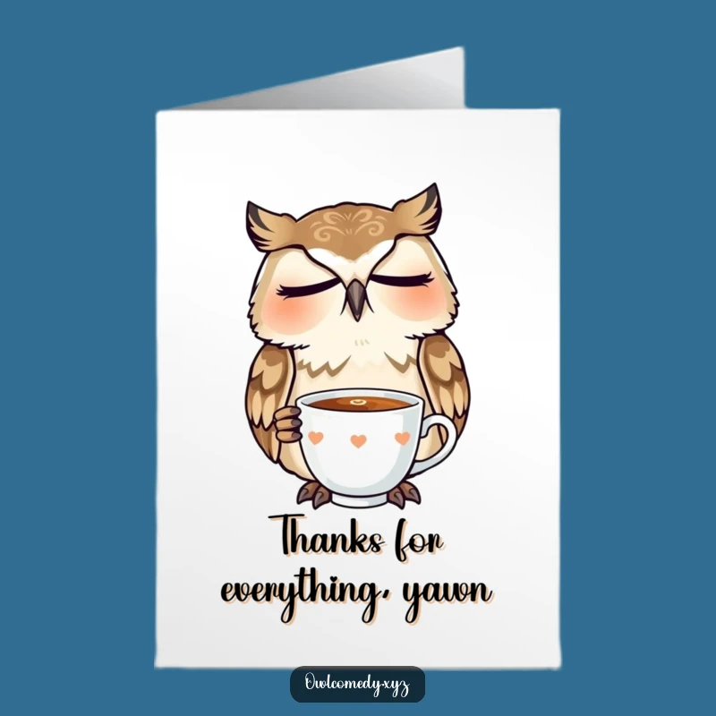 Free Printable Thank You Owl Card: Yawning Owl Downloadable Greeting