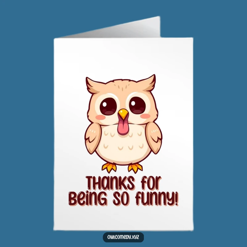 Free Printable Thank You Card: Cheeky Kawaii Owl Tongue Out, Fun Downloadable Gift of Gratitude