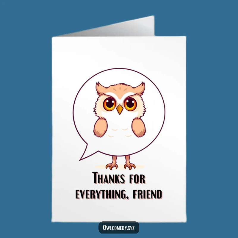 Free Printable Owl Thank You Card: Funny Curious Bird Speech Bubble Downloadable Note