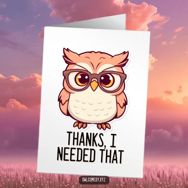 Funny Free Printable Thank You Card: An owl wearing oversized glasses, looking comically surprised and grateful for a kind gesture.