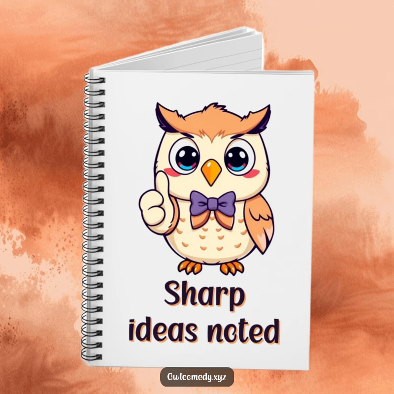 Funny smiling owl wearing a bow tie, giving a thumbs up, inspiring positivity on the cover of this fun and humorous notebook.