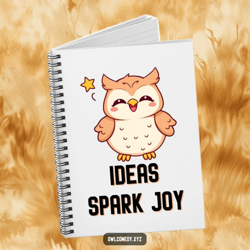 Funny kawaii owl notebook, a delighted owl laughing heartily with a star, perfect for notes and funny ideas.
