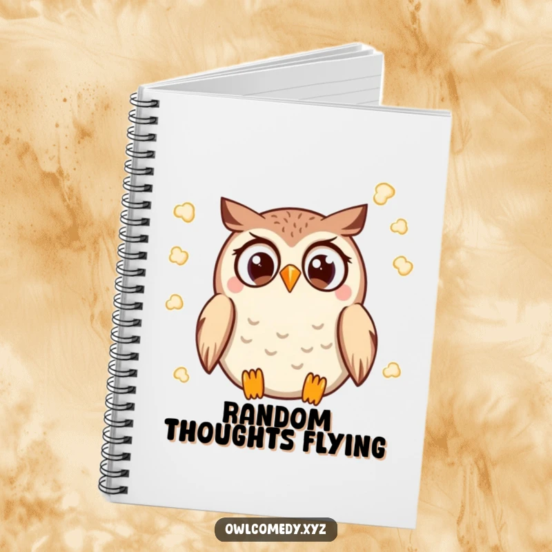 Funny Kawaii Owl Notebook with a wide-eyed owl throwing popcorn, ideal for movie-inspired notes.