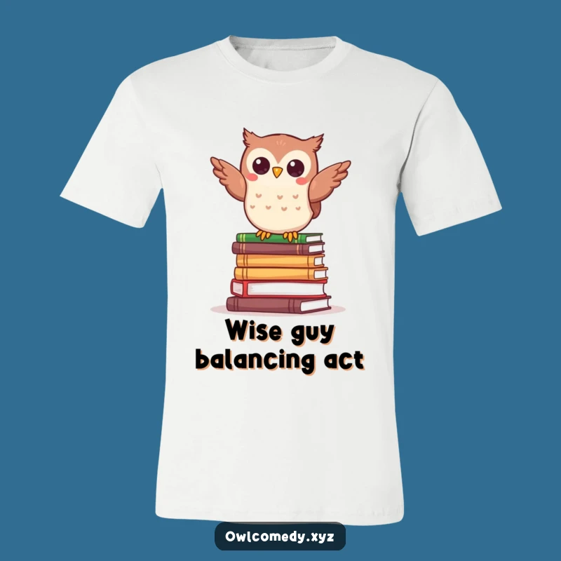 Funny Kawaii Owl Book T-Shirt - Balancing Owl Tee - Funny Gift