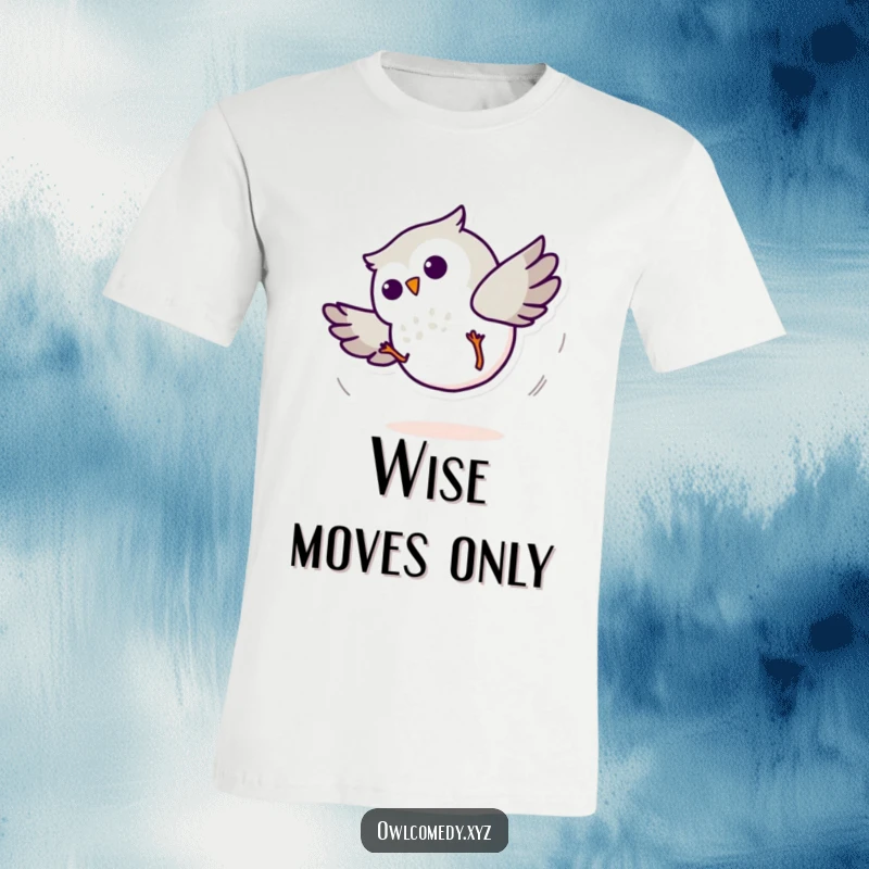 Funny Minimalist Owl T-Shirt: A cute owl doing a cartwheel with minimalist lines, perfect for casual wear.