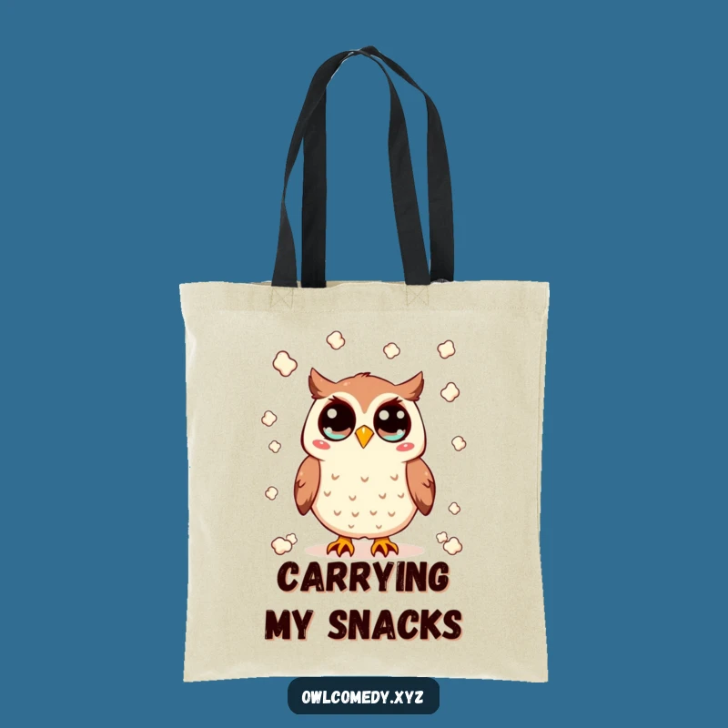 Funny Kawaii Owl Tote Bag - Popcorn Fun, Wide-Eyed Delight, Stylish Humorous Gift